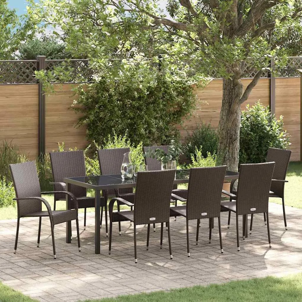 vidaXL Conjunto de Jantar para Jardim 9 pcs Castanho