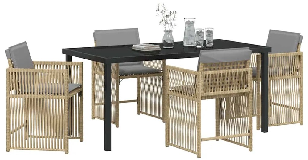 Conjunto de Jantar de Jardim com 5 peças e almofadas bege em rattan e