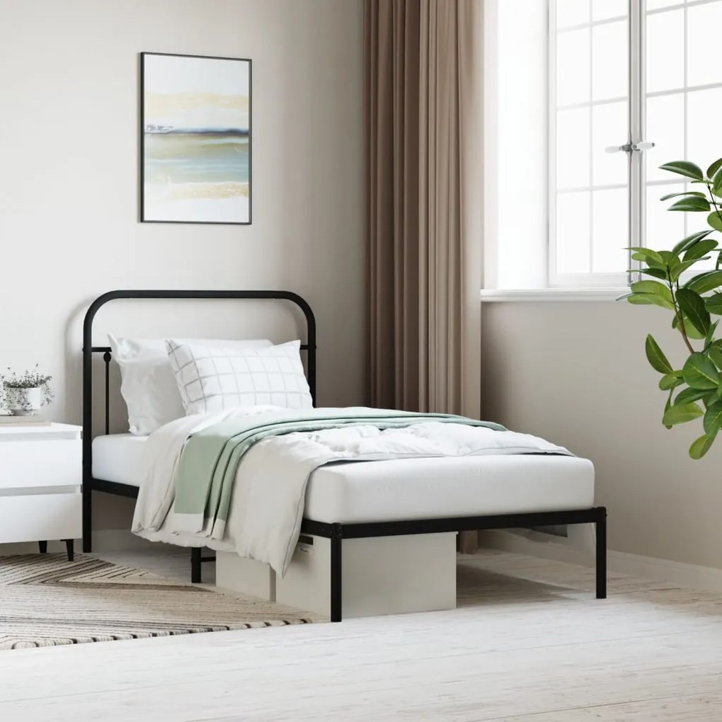vidaXL Estrutura de cama com cabeceira 100x190 cm metal preto