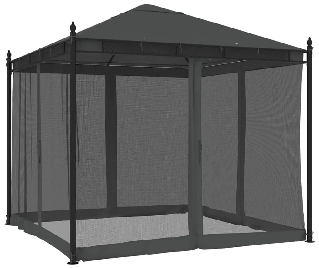 Gazebo com paredes de malha 2,93x2,93 m aço antracite