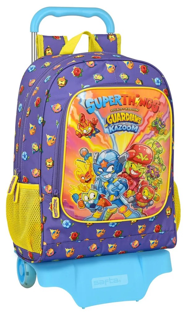 Mochila Escolar com Rodas Superthings Guardians Of Kazoom Roxo Amarelo (32 X 42 X 14 cm)