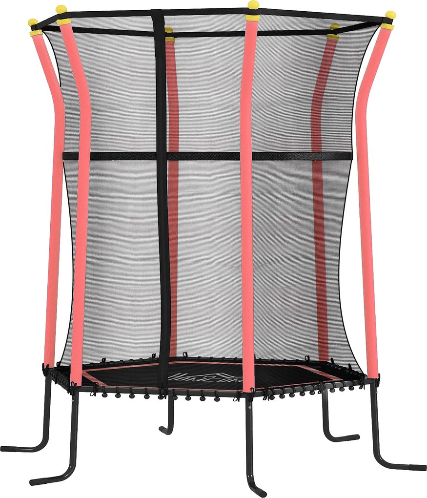 Trampolim para crianças Ø 1,63 x 1,9 m, rede de segurança, porta com fecho de correr, 6 postes almofadados incluídos, vermelho e preto