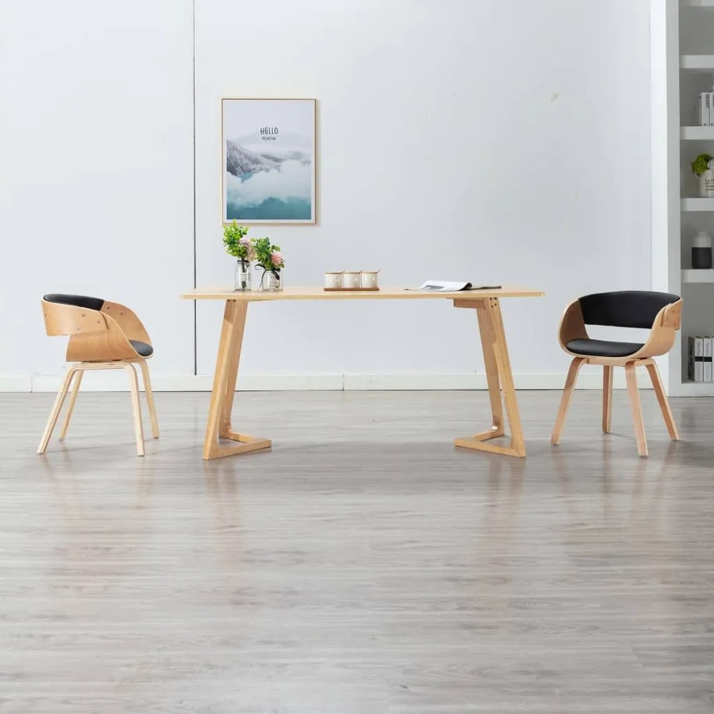 283113 vidaXL Cadeira de jantar madeira curvada e couro artificial preto