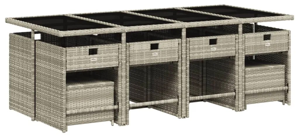 13 pcs conj. jantar jardim c/ almofadões vime PE cinzento-claro