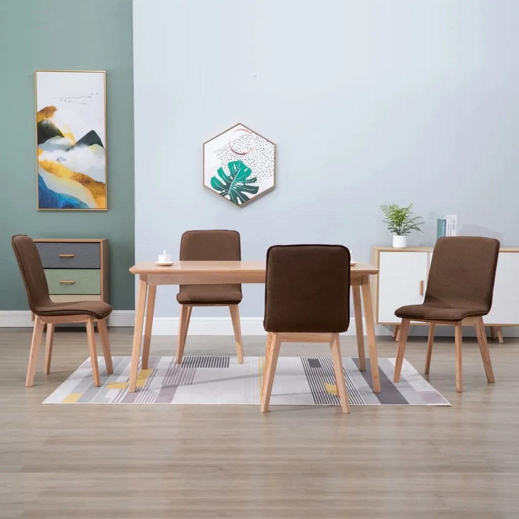 vidaXL Cadeiras de jantar 4 pcs tecido castanho e carvalho maciço