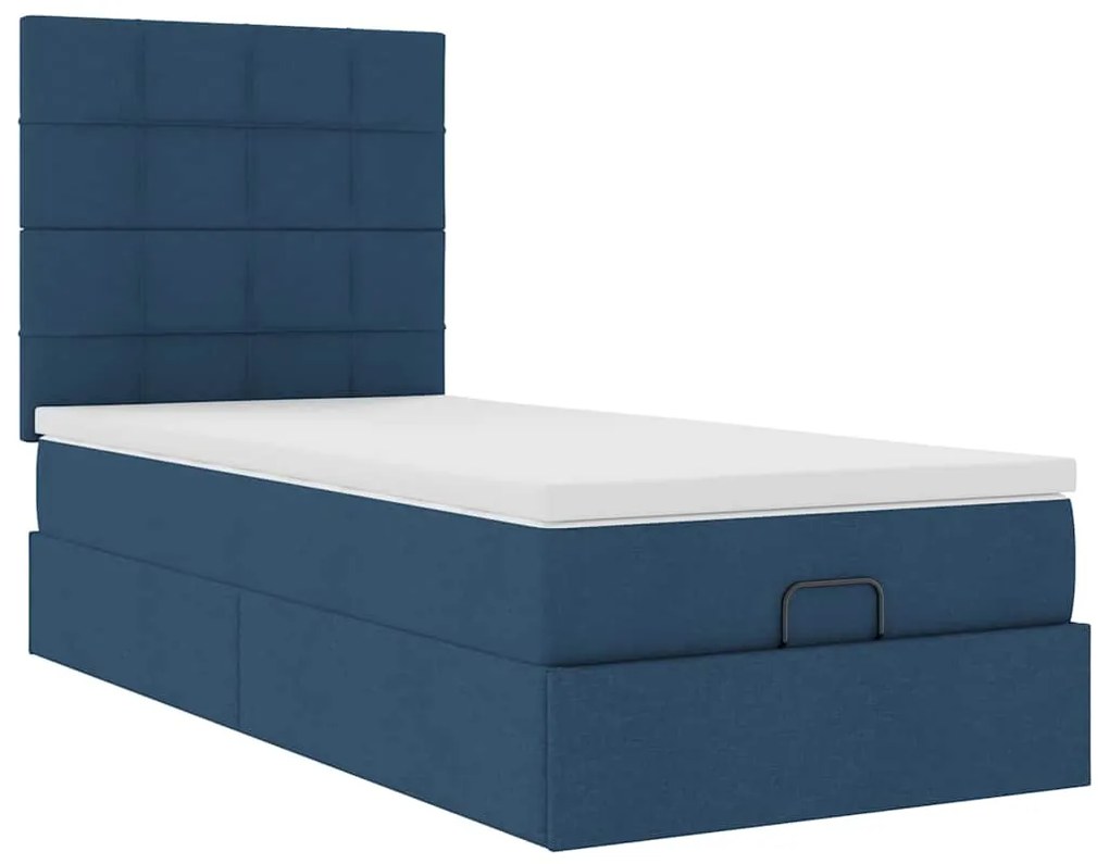 Cama Otomana com Colchão &amp; LEDs Tecido Azul 100x200 cm