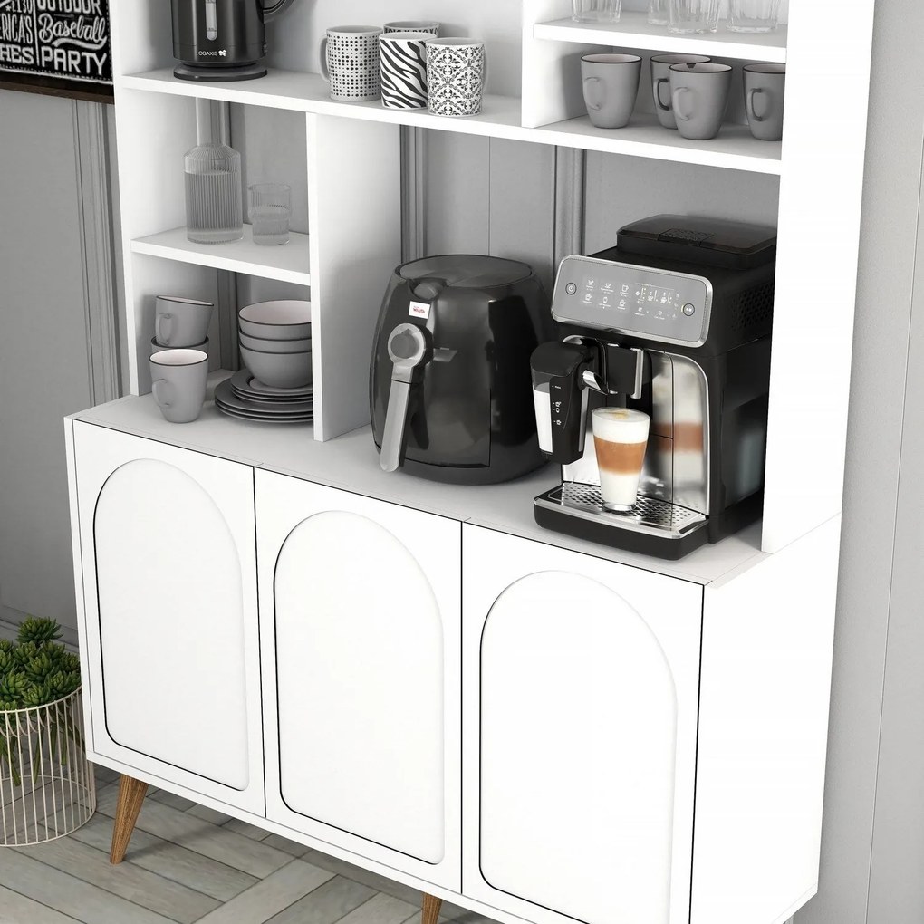Armário de Cozinha/Sala "Caffè" - Branco e Nogueira - 120x202x35cm - D