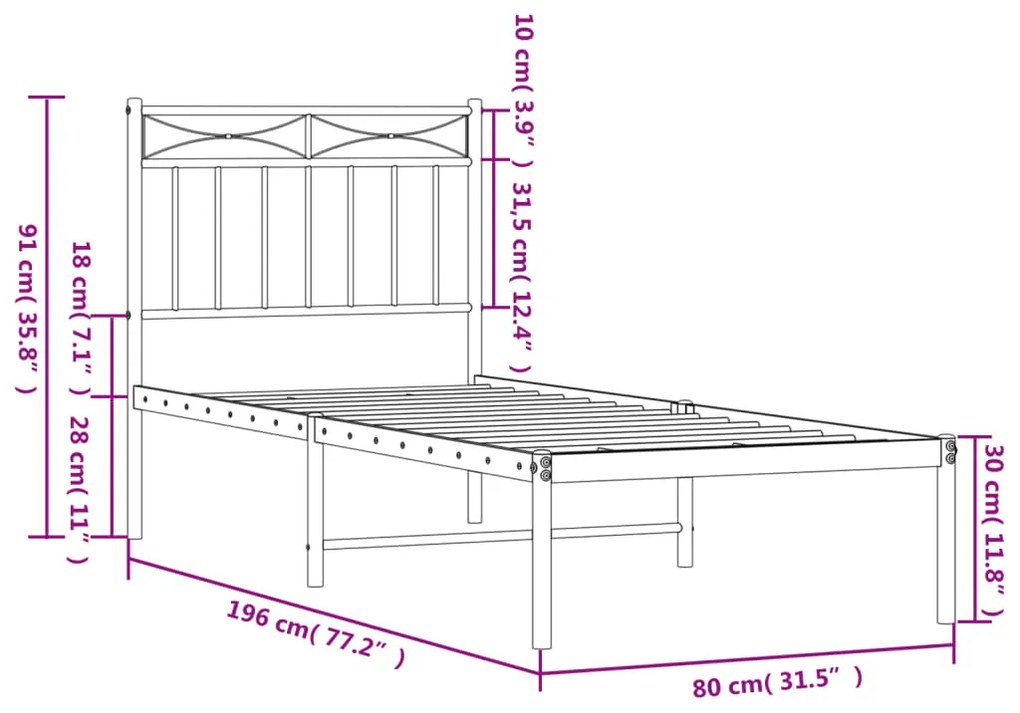 Estrutura de cama com cabeceira 75x190 cm metal branco