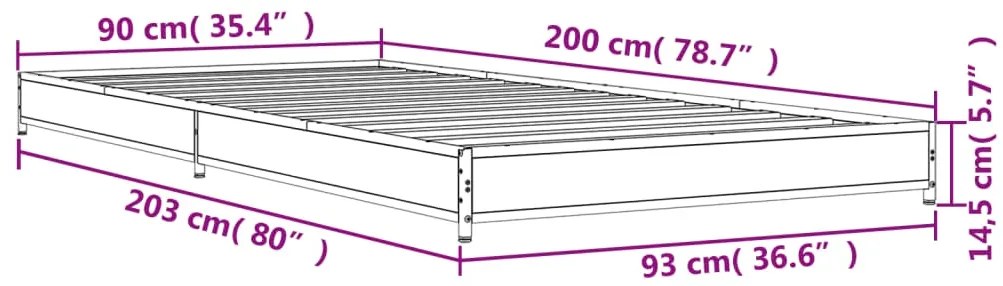 Estrutura de cama derivados de madeira e metal carvalho sonoma
