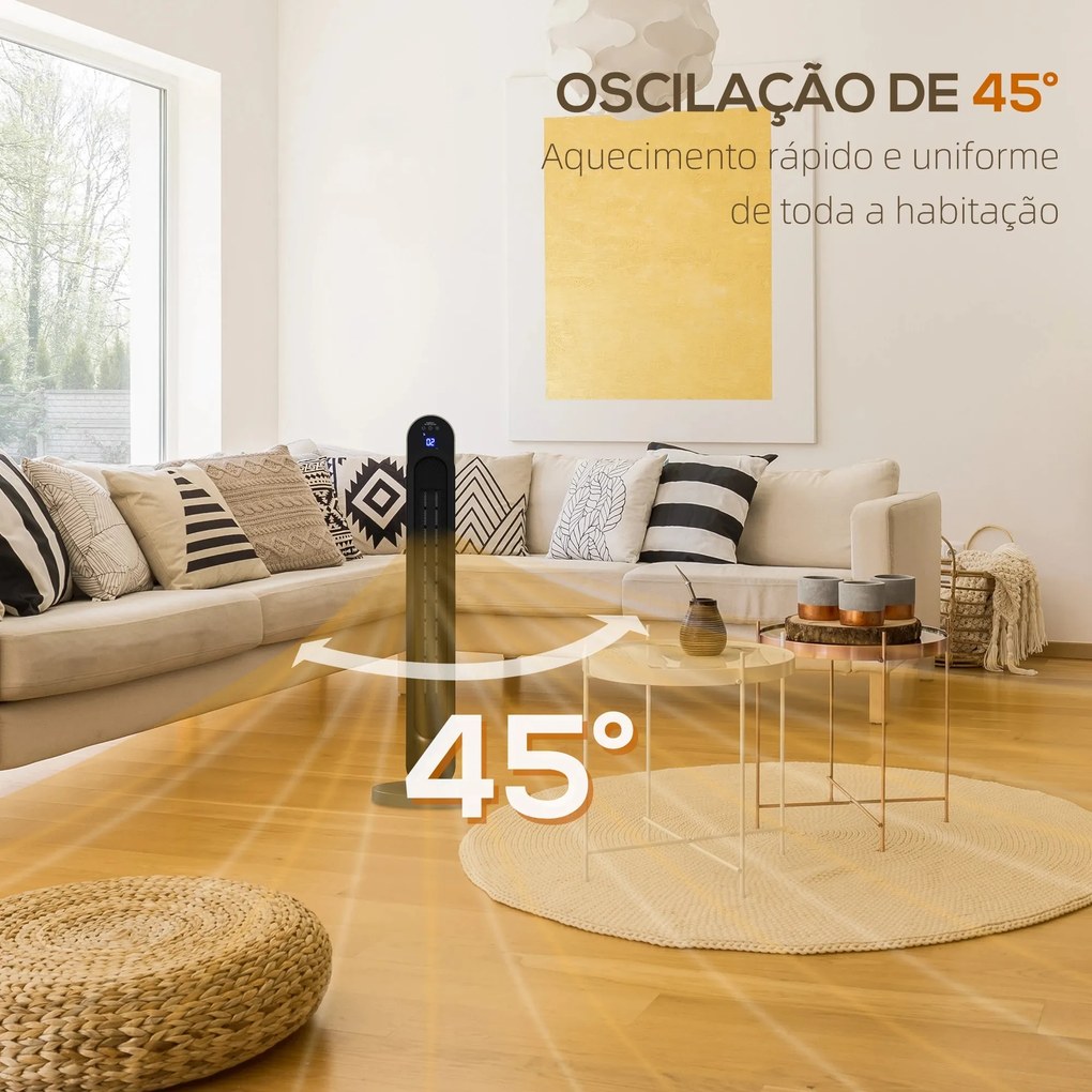 Aquecedor Cerâmico de Torre - Prata e Preto - Ø25x73,5 cm - ABS - Desi