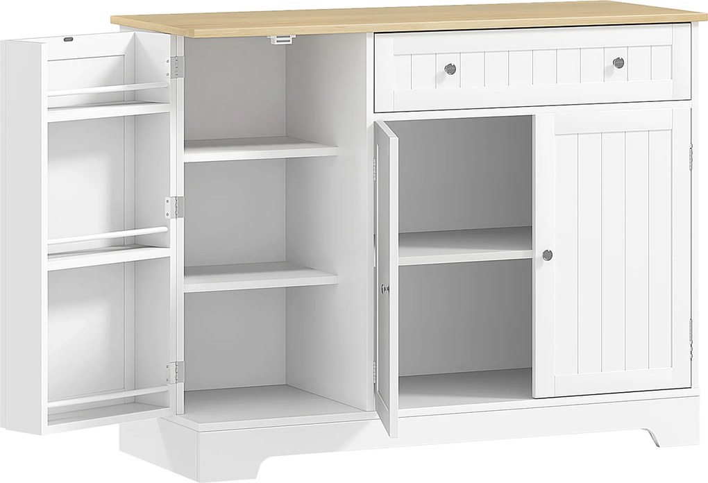 HOMCOM Aparador de Cozinha 3 Prateleiras com Porta Gaveta Prateleiras Ajustáveis para Sala de Jantar 105x40x83 cm Branco | Aosom Portugal