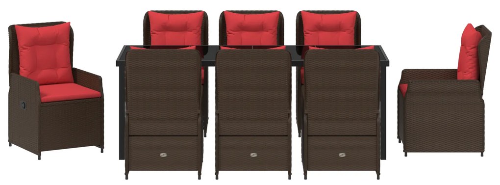 Conjunto de Jantar de Jardim de 9 Peças Castanho Rattan PE