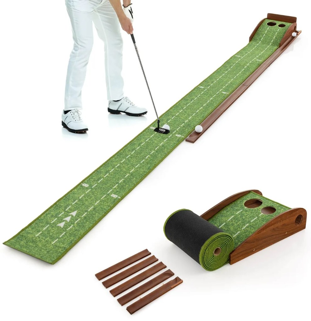 Tapete de golfe para treino prático com retorno automático de bola e 3 tamanhos de buraco
