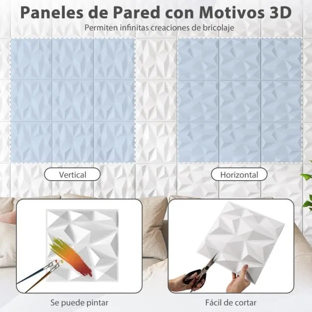 50 peças de painéis decorativos para paredes 3D em PVC impermeável para casa 30 x 30 x 2 cm branco