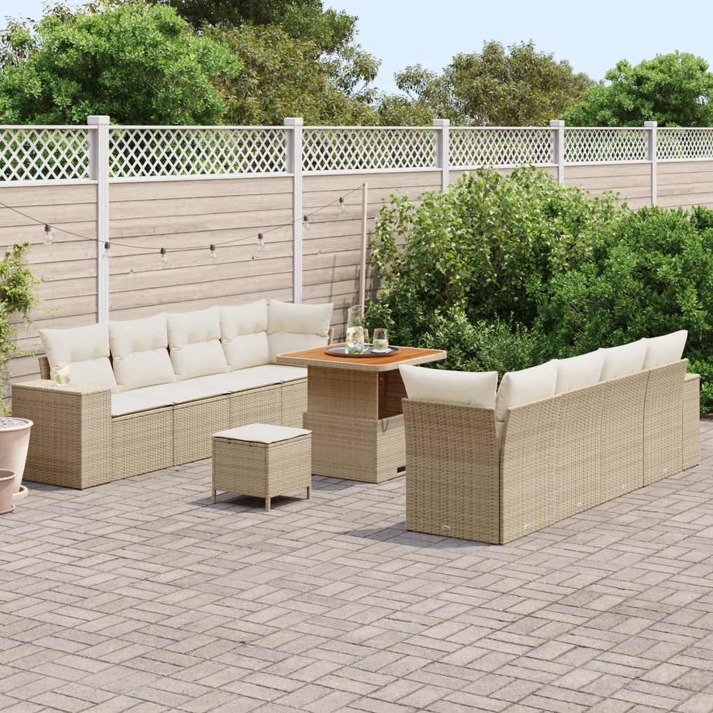 Conjunto de Sofá de Jardim vidaXL com Almofadas Bege Polí Rattan Acáci
