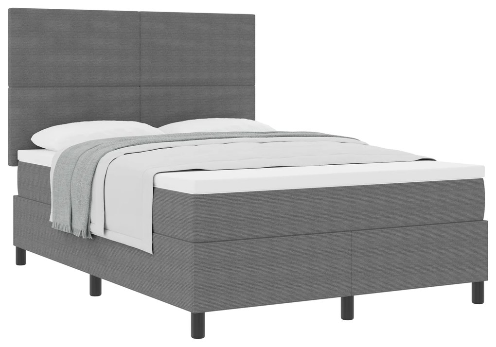 Cama Box Spring com Colchão Cinza Claro 140x200 cm Tecido de Corduroy