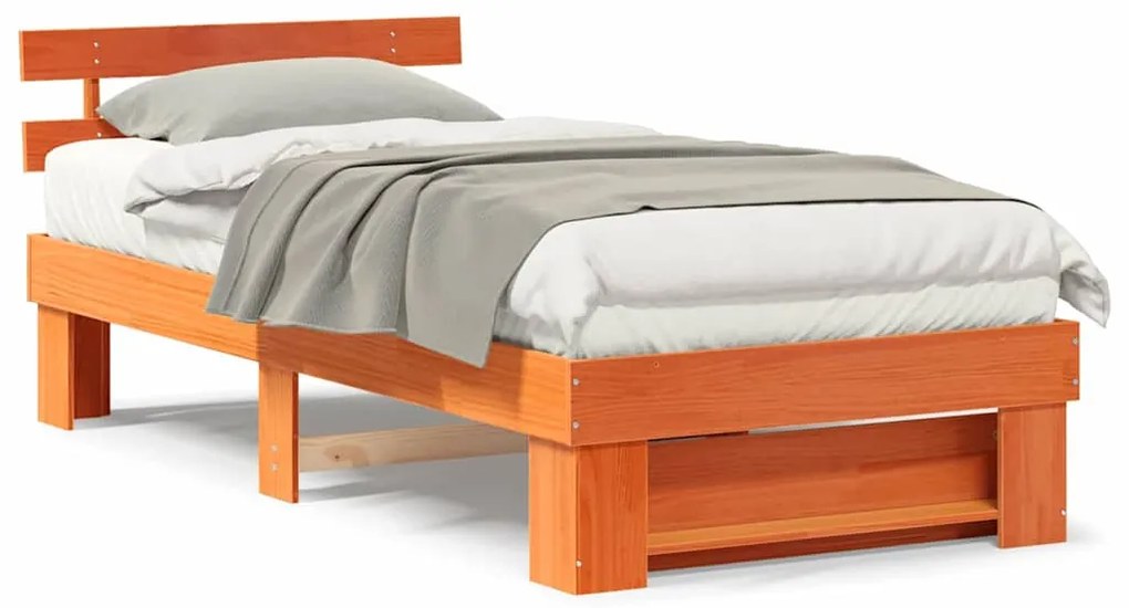 Estrutura da Cama com cabeceira Castanho-mel 90 x 190 cm