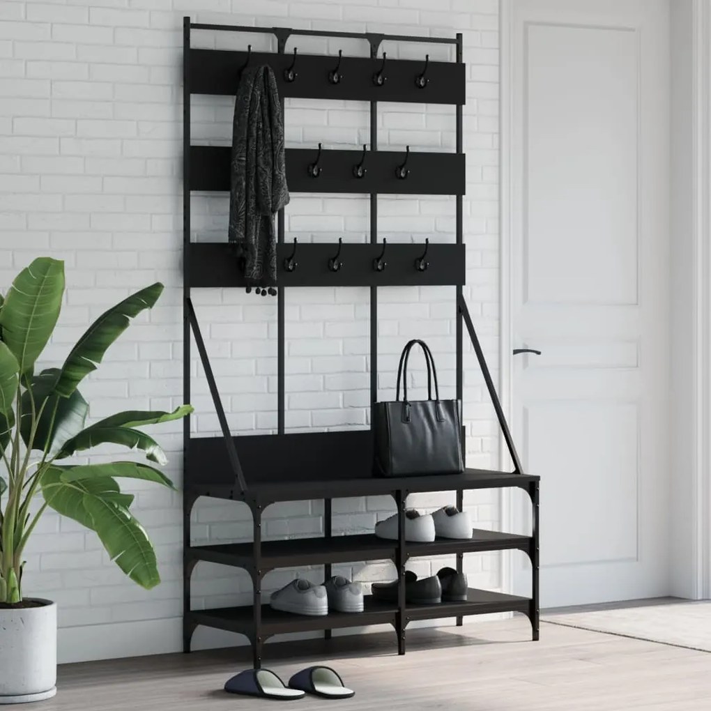 vidaXL Bengaleiro c/ arrumação de calçado 100x40x184 cm preto