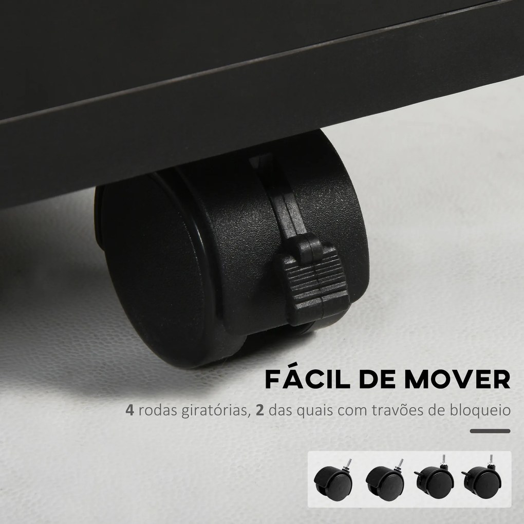 Bloco de Gavetas de Escritório com Armário e Gaveta Móvel Arquivador com Rodas Suporte para Impressora 40x35x60 cm Preto