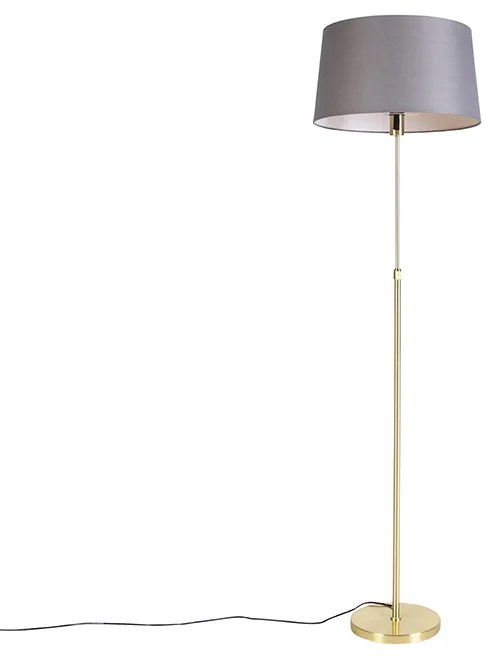 Candeeiro de pé dourado/latão com abajur de linho cinzento 45 cm - Parte Country / Rústico