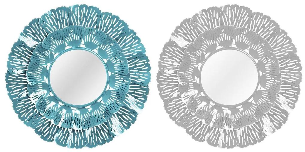Espelho de Parede Dkd Home Decor Azul Metal Coral Branco 2 Unidades (60 X 7 X 60 cm)