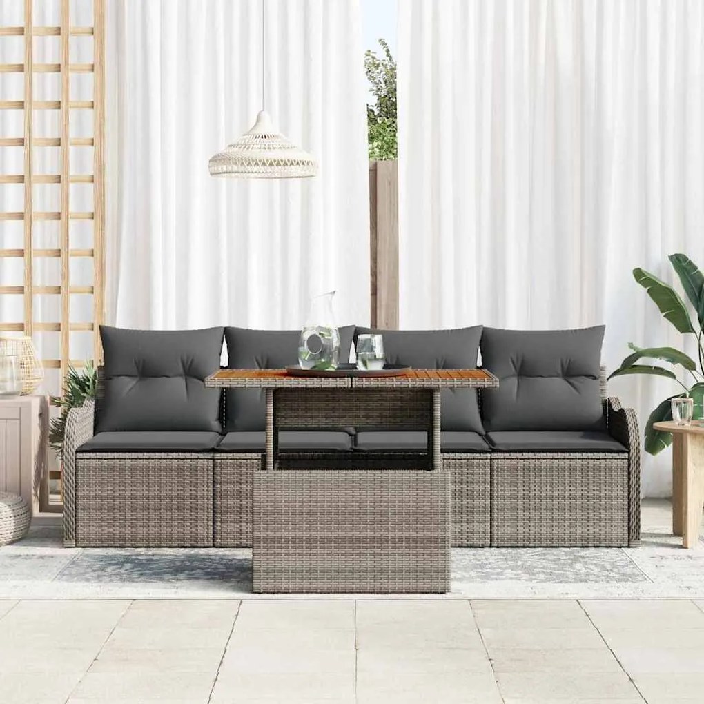 Conjunto de sofá de jardim da com 5 peças e almofadas cinza em ratan s