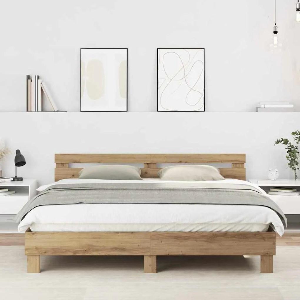 vidaXL Estrutura da Cama com cabeceira Carvalho Artesanal 180 x 200 cm