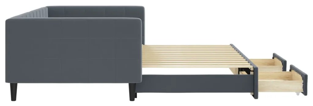 Sofá-cama c/ gavetão e gavetas 100x200cm veludo cinzento-escuro