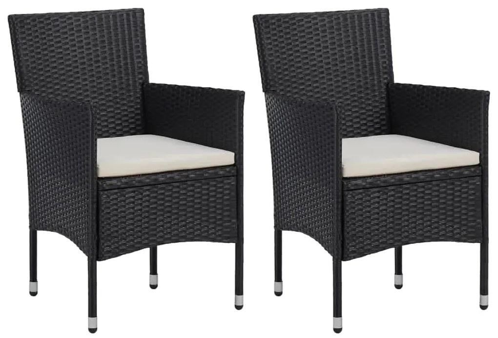3 pcs conjunto de jantar p/ jardim c/ almofadões vime PE preto