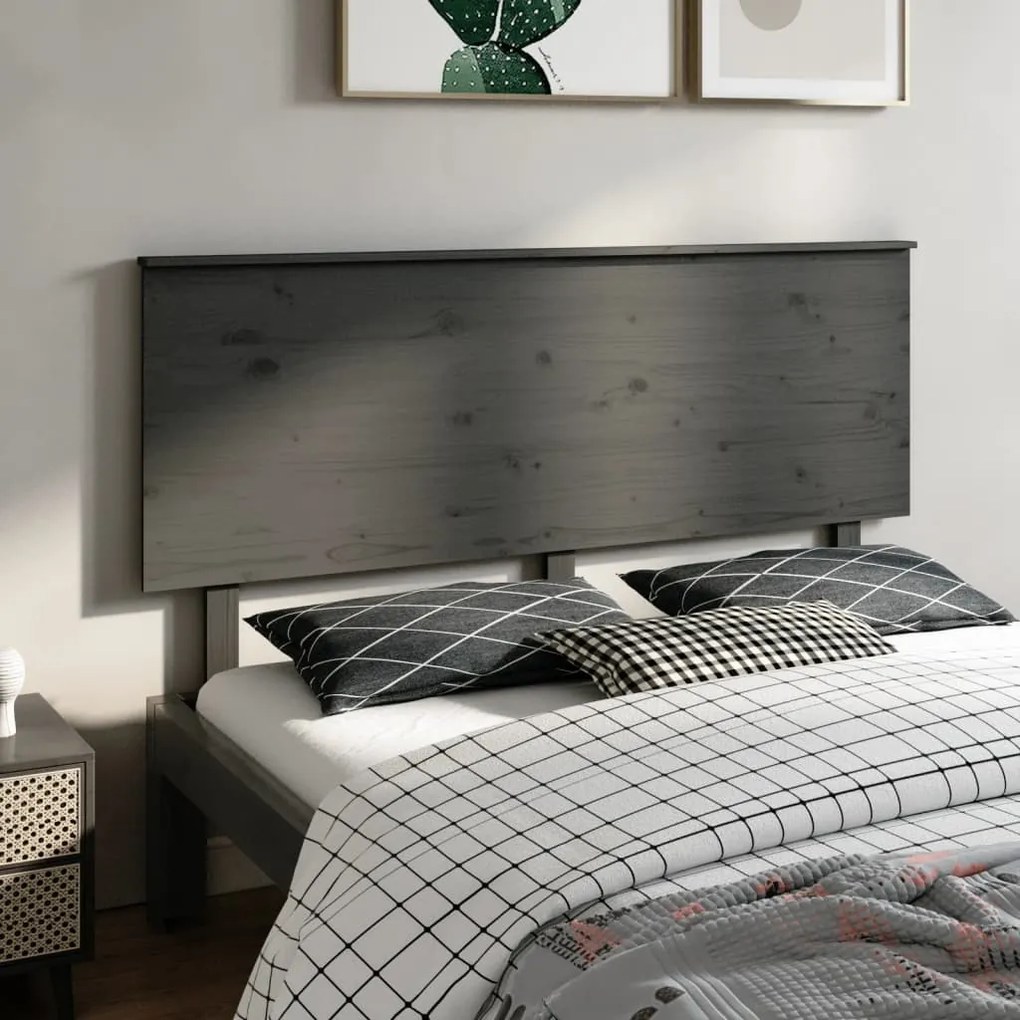 vidaXL Cabeceira de cama 164x6x82,5 cm pinho maciço cinzento
