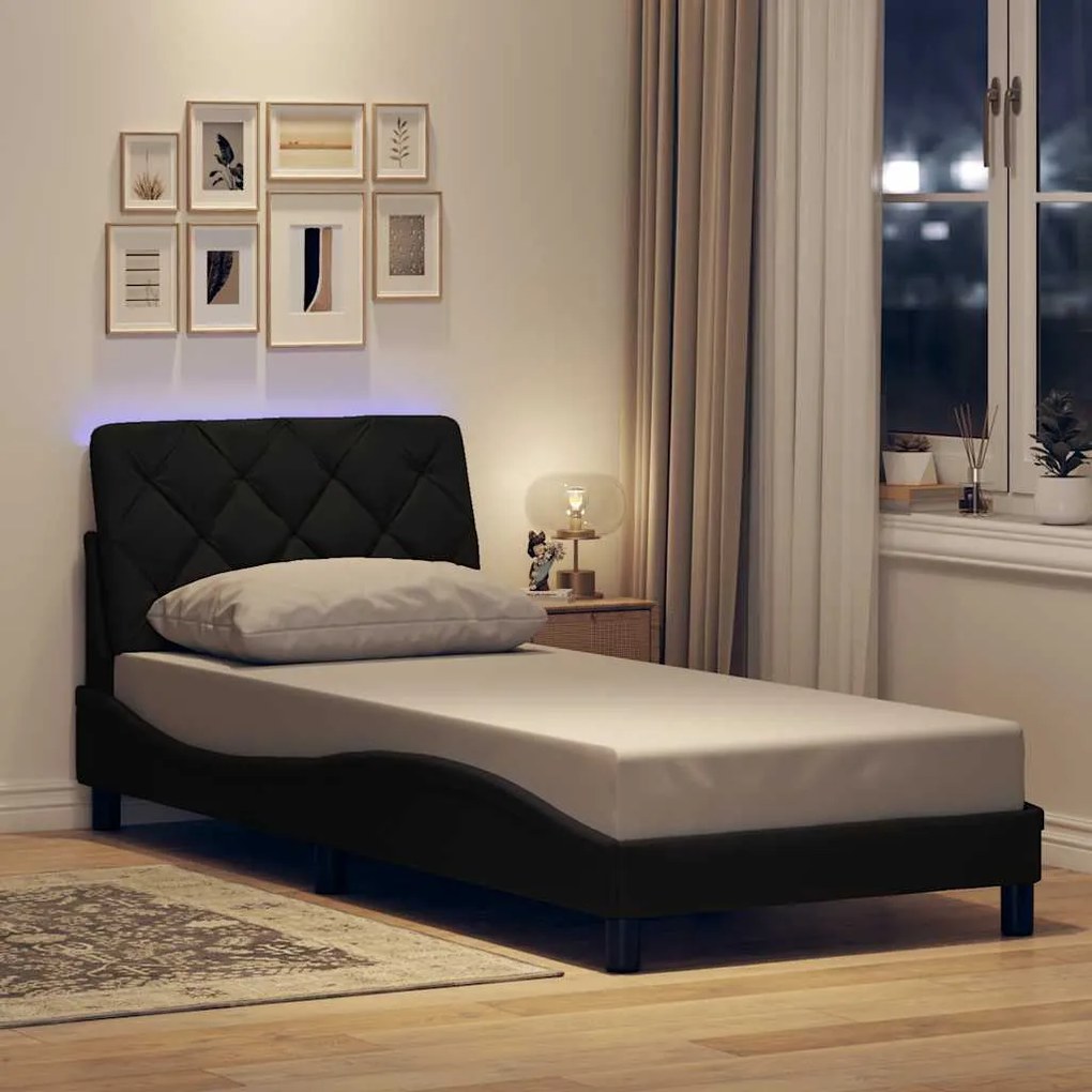 vidaXL Estrutura de cama com LED sem colchão 90x200 cm tecido preto