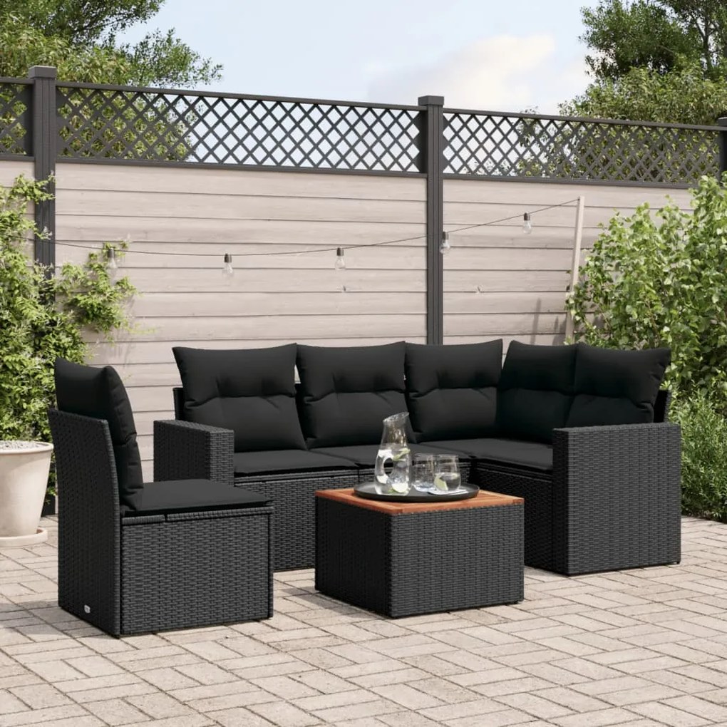 vidaXL 6 pcs conjunto sofás de jardim c/ almofadões vime PE preto