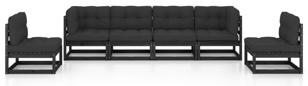 6 pcs conjunto longue de jardim c/ almofadões pinho maciço