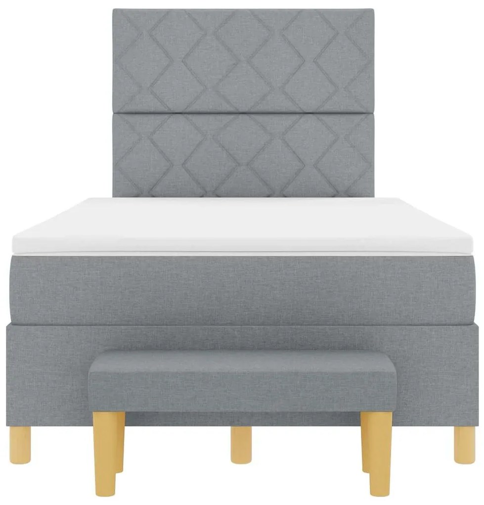 Cama Box Spring com Colchão &amp; Banco Cinza Claro 120 x 190 cm Tecido