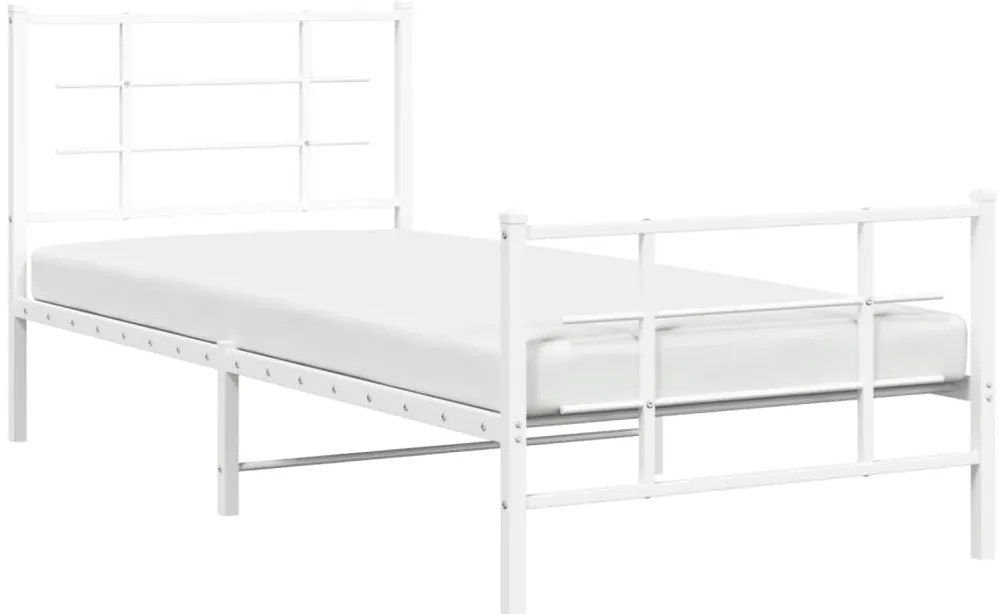 Estrutura de cama com cabeceira e pés 90x190 cm metal branco