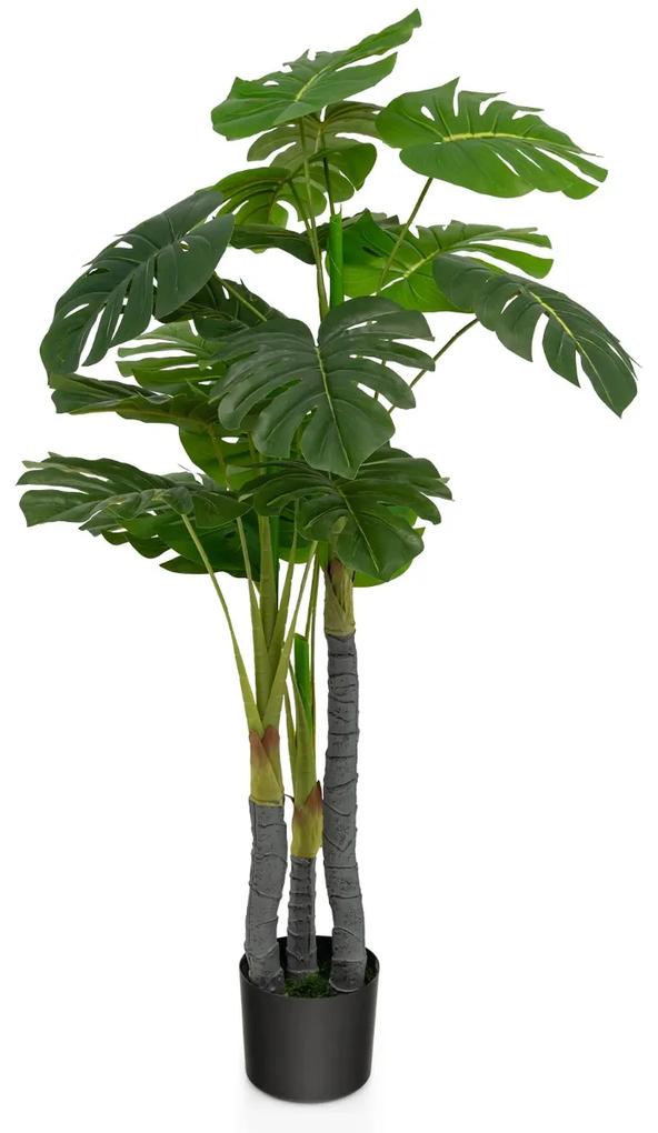 Árvore artificial de 120 cm, planta falsa com 20 folhas grandes, pote de concreto, musgo realista para casa, escritório, loja