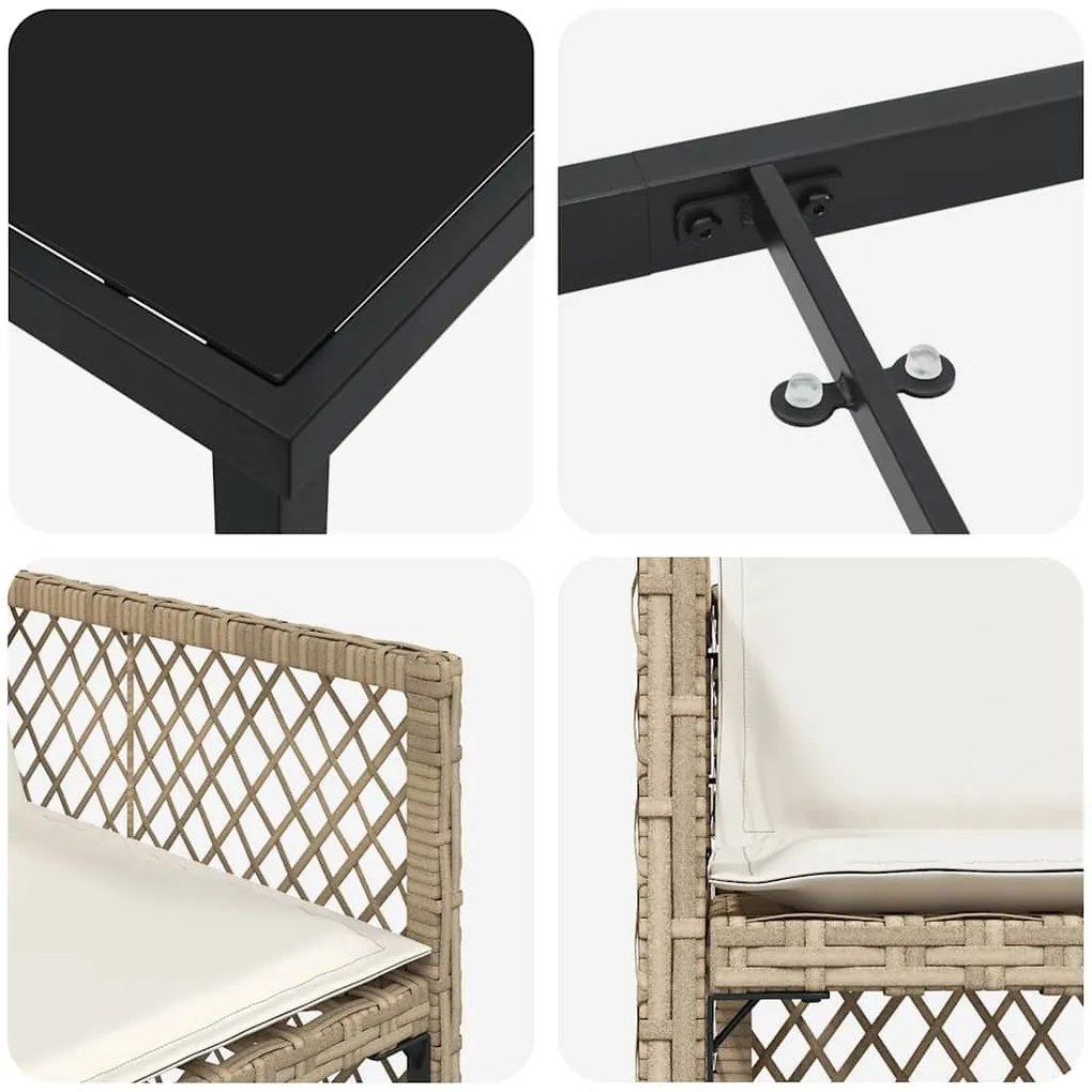 Conjunto de Jantar de 5 Peças com Almofadas Bege de Polyrattan