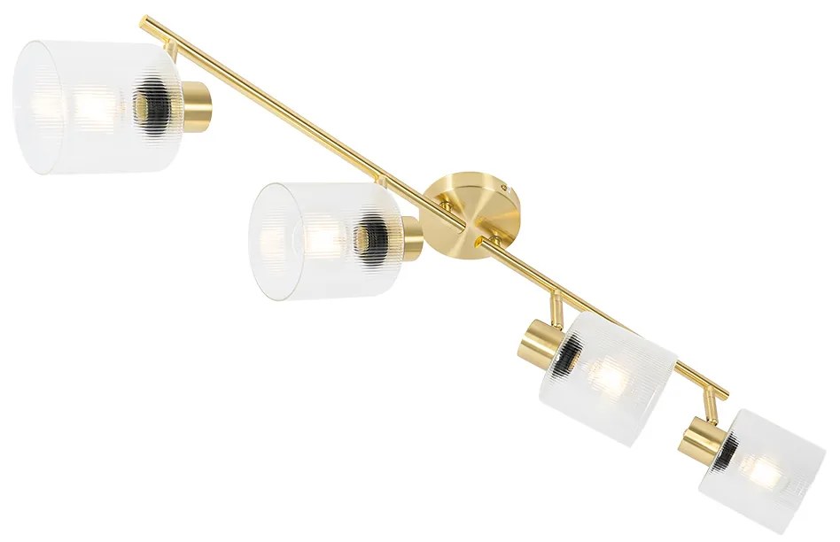 Candeeiro de teto spot dourado com vidro 4 luzes ajustáveis - Laura Art Deco