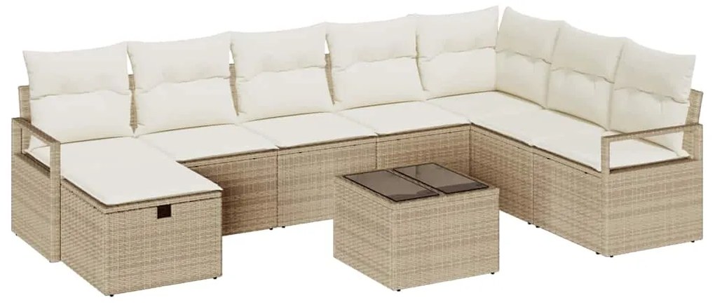 Conjunto de Sofá de Jardim vidaXL de 9 Peças com Almofadas em Bege e R