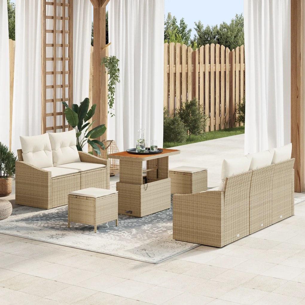 Conjunto de Sofá de Jardim vidaXL de 8 Peças com Almofadas Bege em Pol