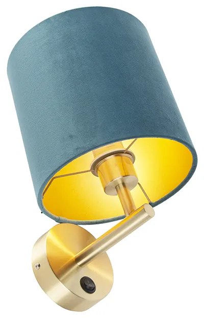 Candeeiro de parede elegante dourado com abajur de veludo azul - Matt Moderno