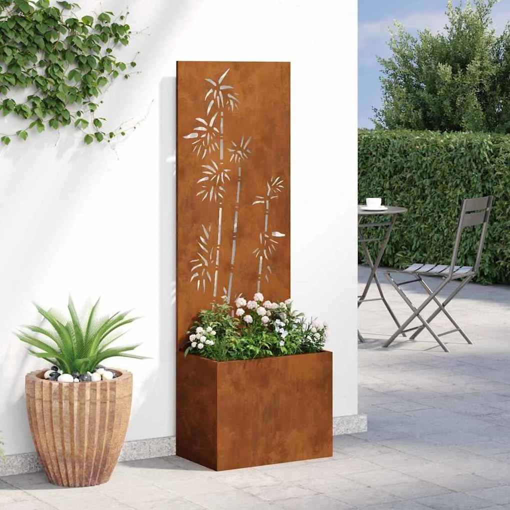 vidaXL Vaso de Jardim com Painel Decorativo Ferro Enferrujado
