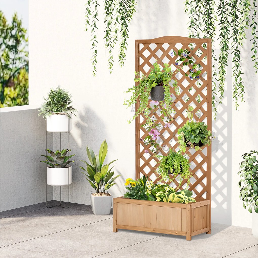 Floreira com Treliça de Madeira Caixa de Plantio com Suporte para Plantas Trepadeiras para Cultivo de Plantas Flores Terraço Jardim Exterior 76x36x170