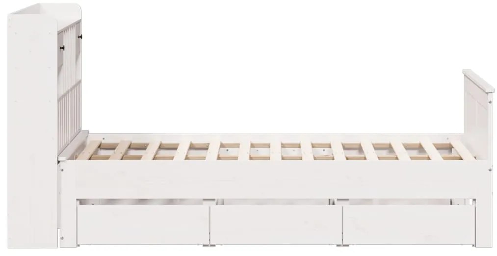 Cama com estante sem colchão 135x190 cm pinho maciço branco