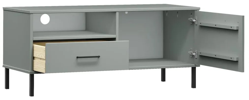 Móvel de TV c/ pernas de metal OSLO pinho maciço cinzento