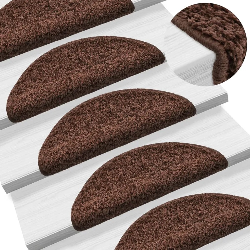 149789 vidaXL Tapetes de escadas 10 pcs 56x17x3 cm castanho