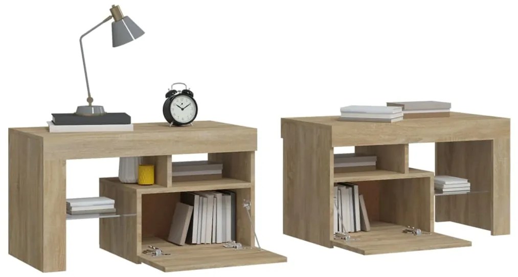 Mesas cabeceira c/ LEDs 2 pcs 70x36,5x40 cm carvalho sonoma