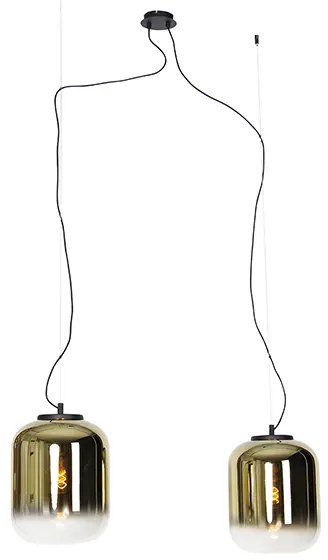 Candeeiro de suspensão design preto com vidro dourado 2-luzes - Bliss