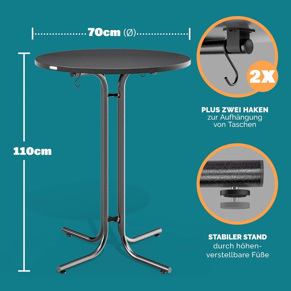 Mesa alta bar dobrável 110x70 cm cinzenta