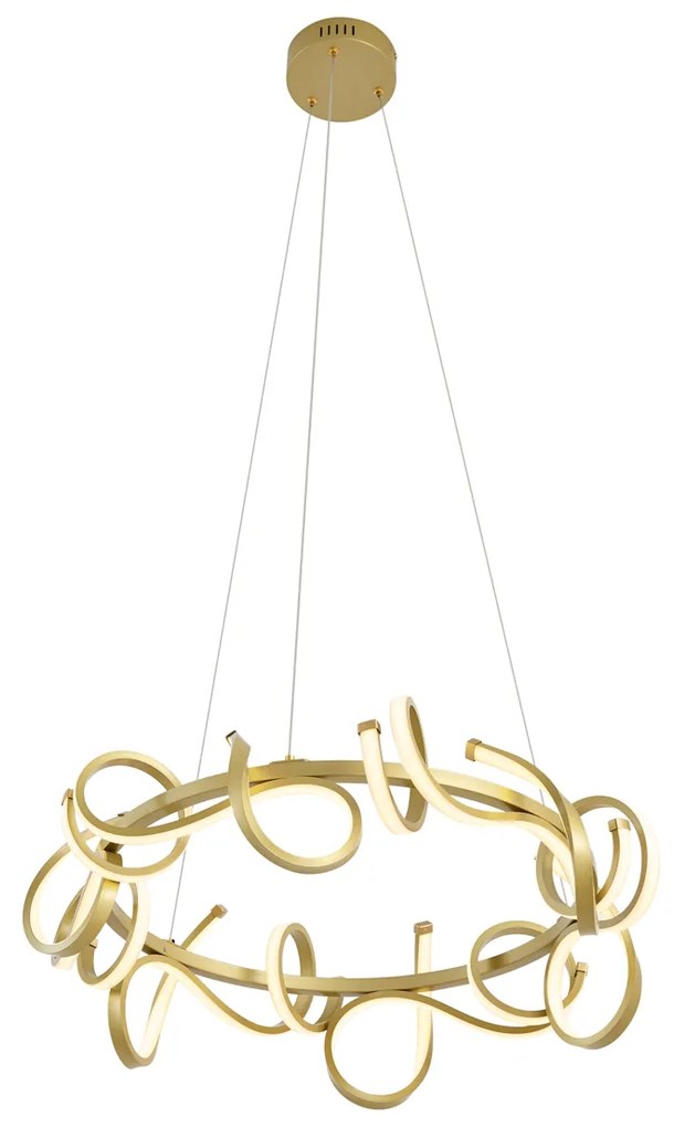 LED Candeeiro suspenso de design dourado redondo com regulação de intensidade de 3 níveis - Krisscross Moderno
